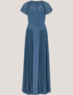 Pleated Angel Sleeve Maxi Skater Dress