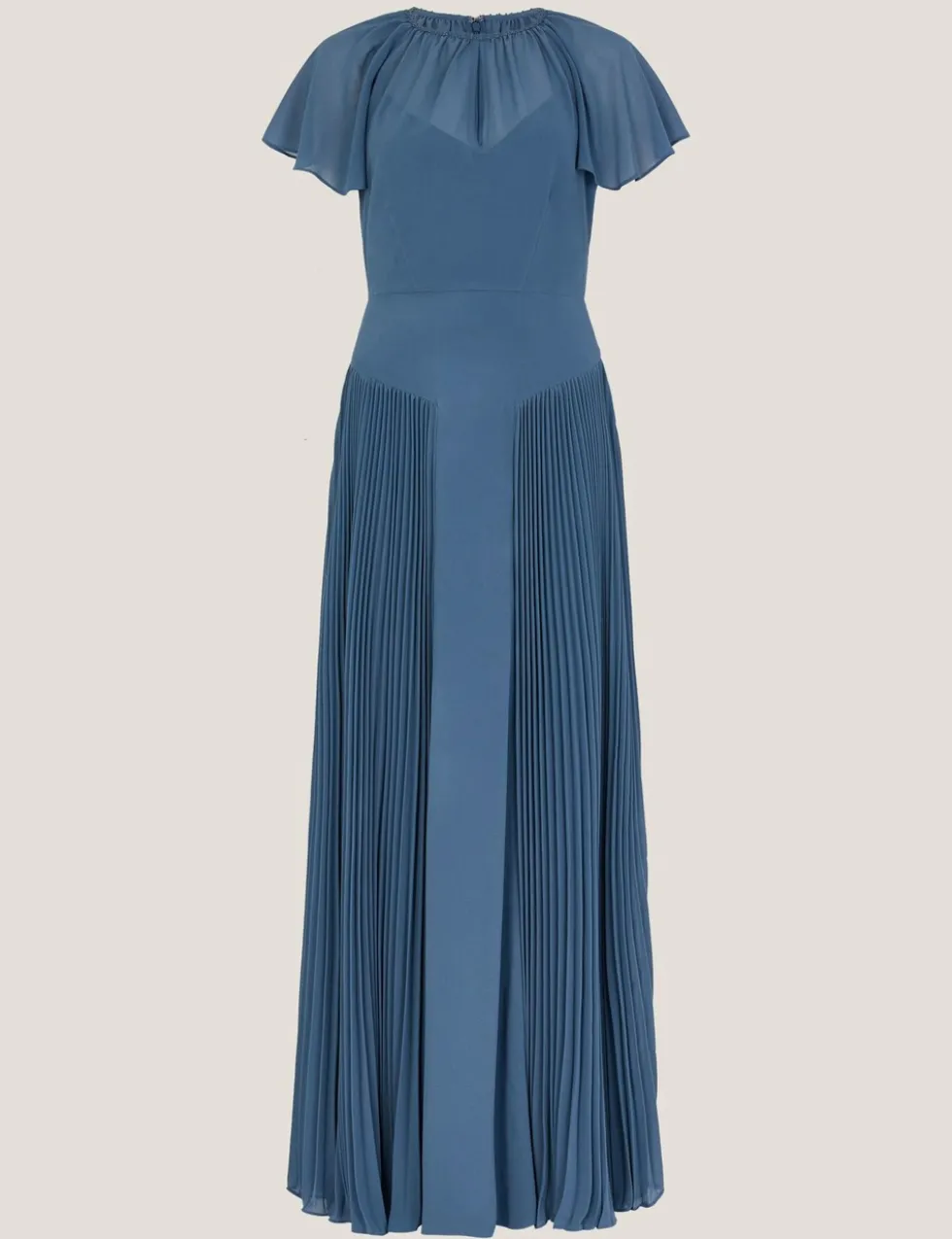 Pleated Angel Sleeve Maxi Skater Dress