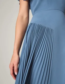 Pleated Angel Sleeve Maxi Skater Dress