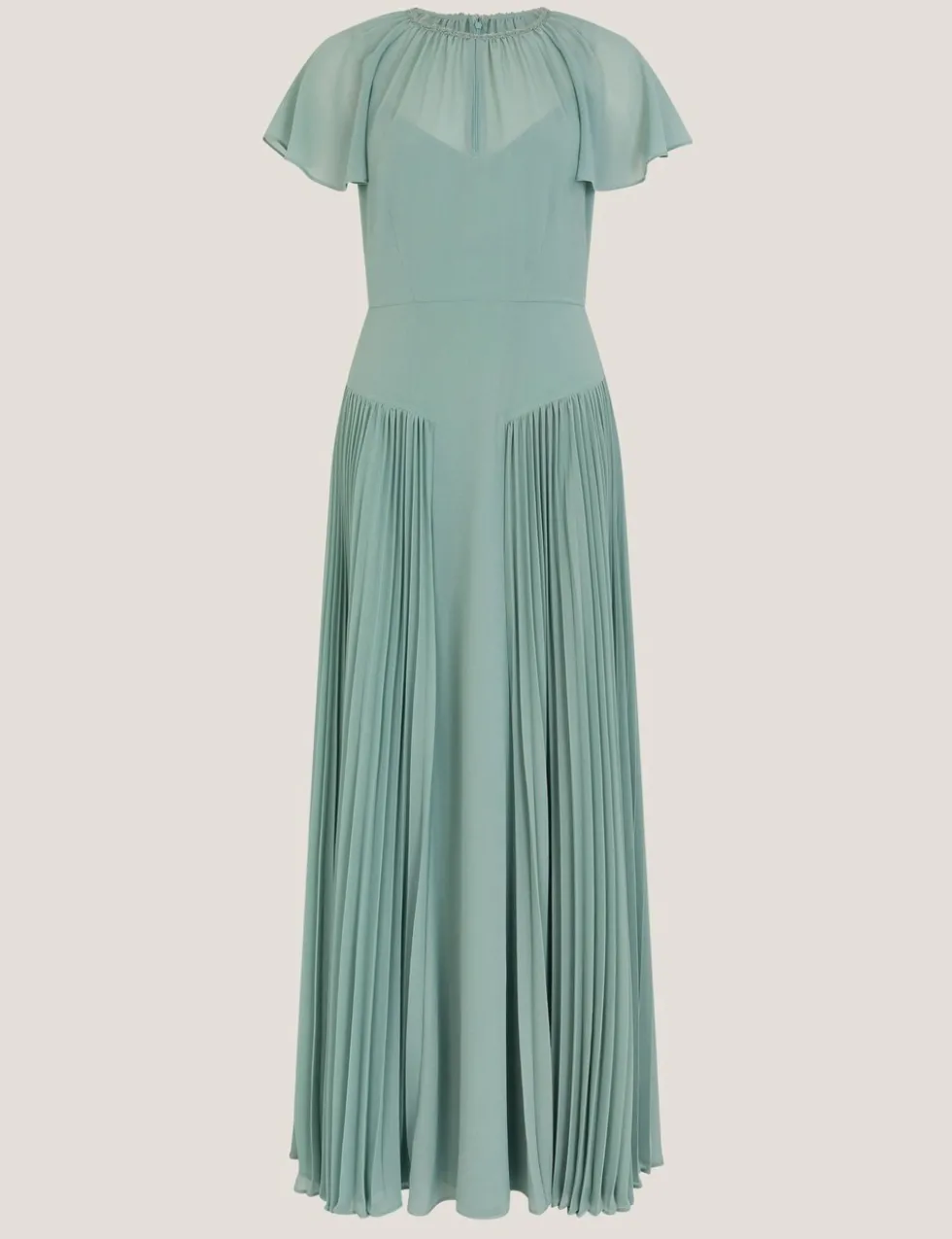 Pleated Angel Sleeve Maxi Skater Dress