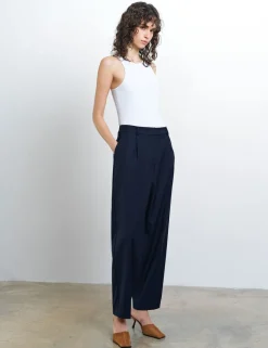 Pleated Barrel Leg Ankle Grazer Trousers