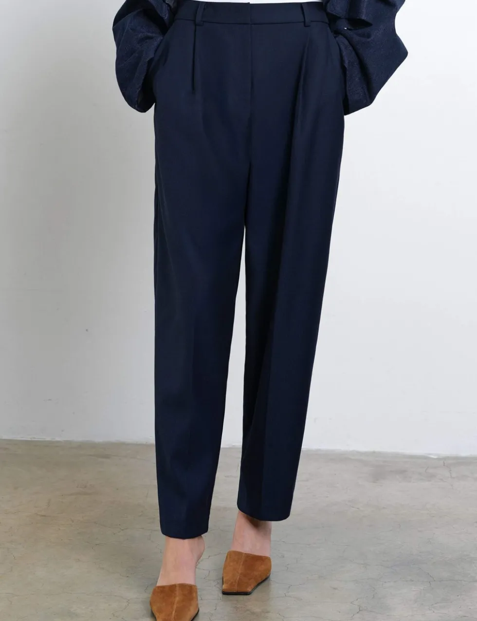 Pleated Barrel Leg Ankle Grazer Trousers