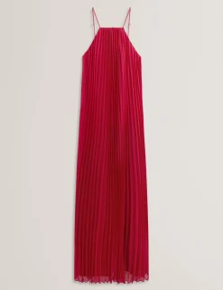 Pleated Halter Neck Maxi Waisted Dress