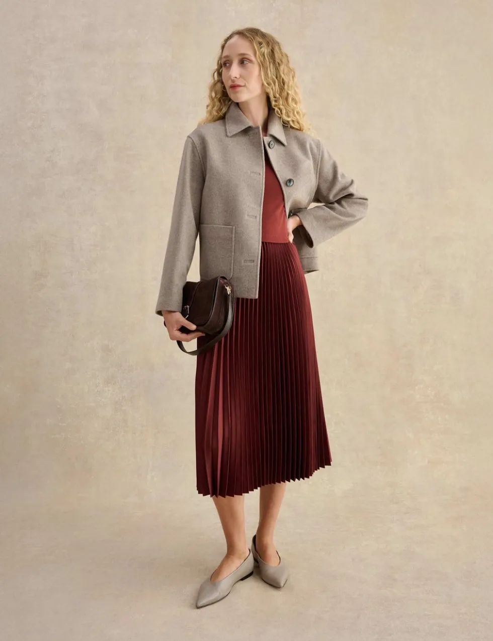 Pleated Knee Length Shift Dress