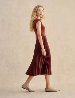 Pleated Knee Length Shift Dress