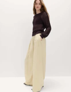 Pleated Tie Side Wide Leg Trousers