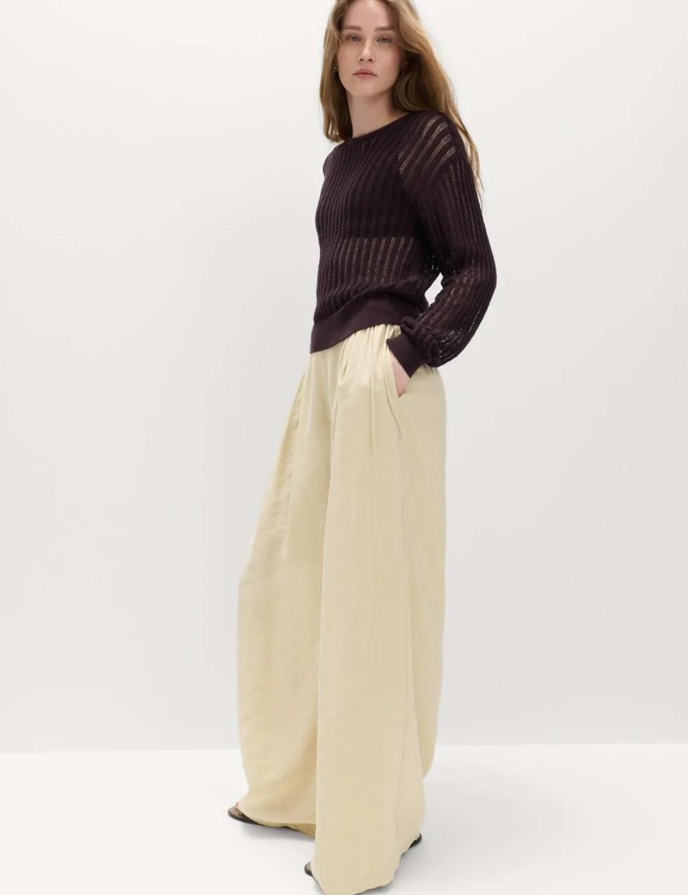 Pleated Tie Side Wide Leg Trousers