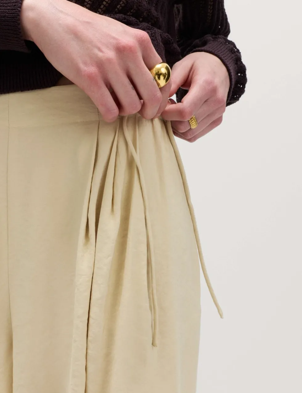 Pleated Tie Side Wide Leg Trousers