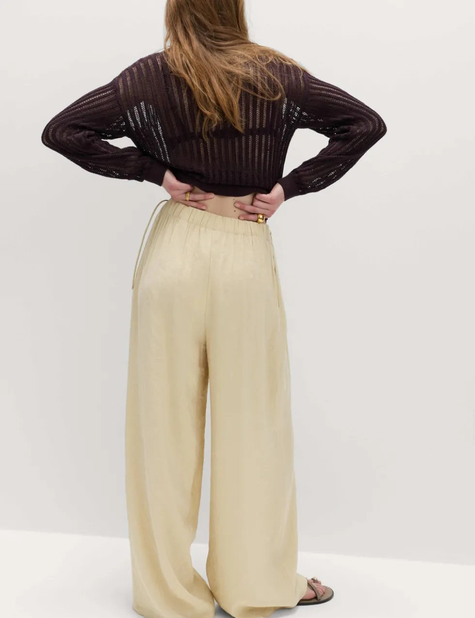 Pleated Tie Side Wide Leg Trousers