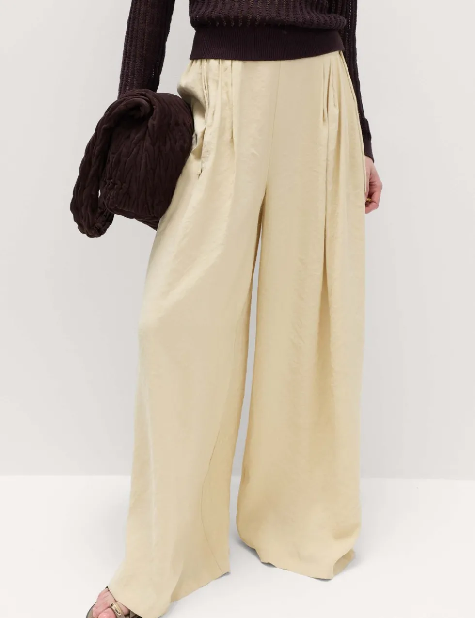Pleated Tie Side Wide Leg Trousers