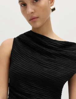 Plisse Asymmetric Neck Bardot Top