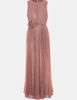 Plisse Metallic Midi Waisted Dress