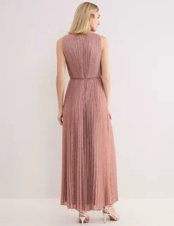 Plisse Metallic Midi Waisted Dress