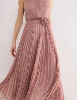 Plisse Metallic Midi Waisted Dress