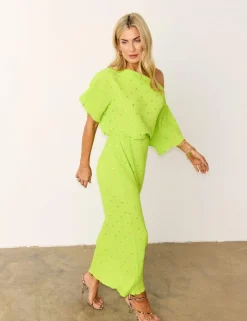Plisse One Shoulder Midaxi Waisted Dress