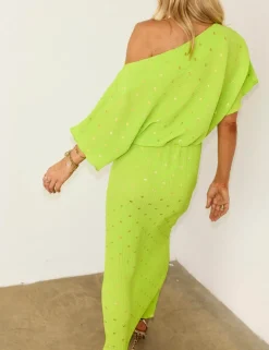 Plisse One Shoulder Midaxi Waisted Dress