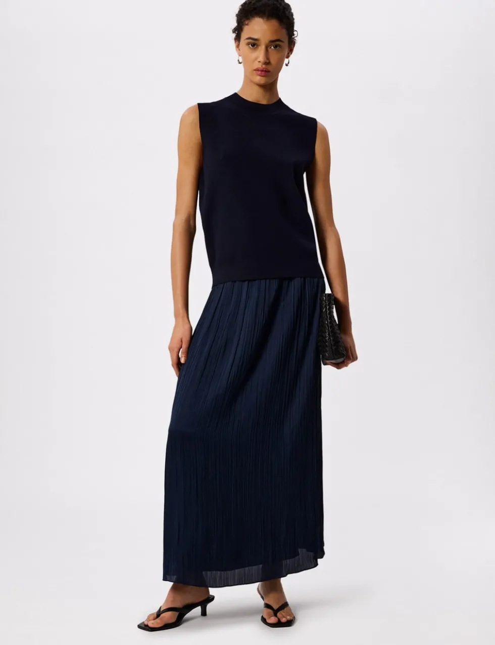 Plisse Pleated Midi Column Skirt