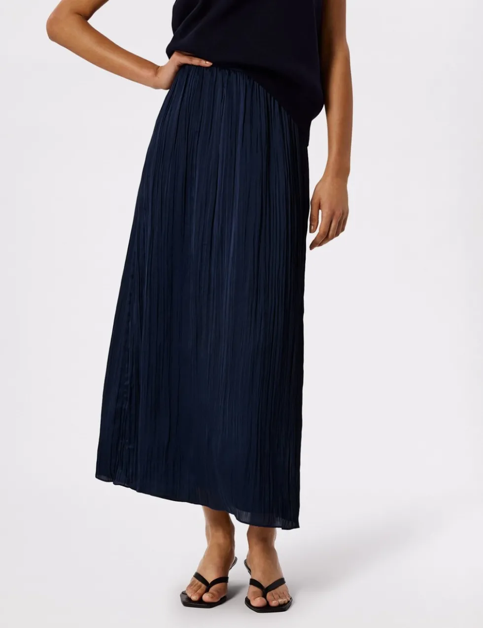 Plisse Pleated Midi Column Skirt