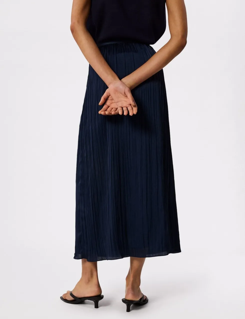 Plisse Pleated Midi Column Skirt