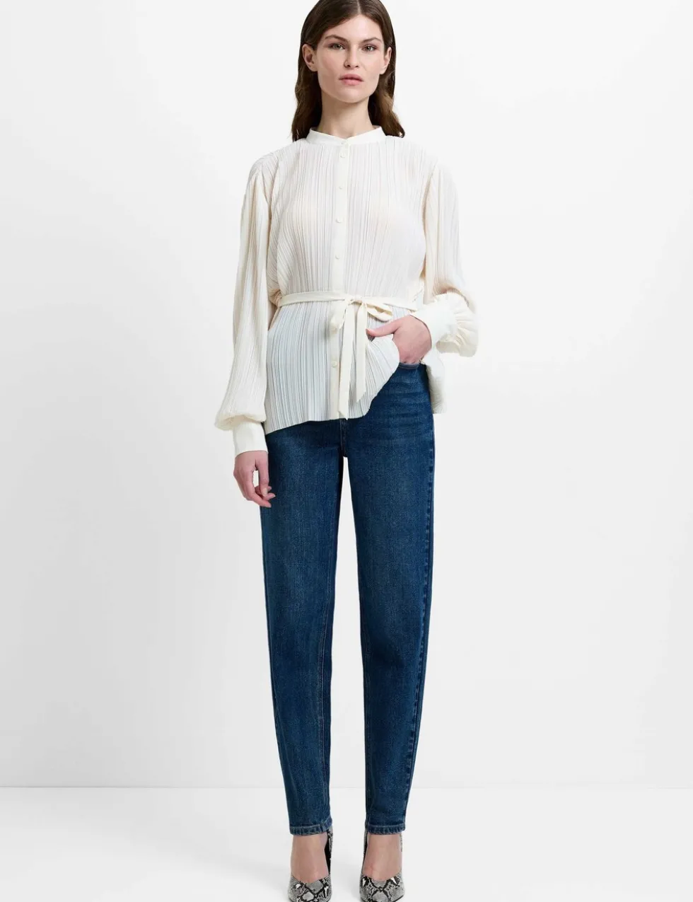 Plisse Waisted Military Blouse