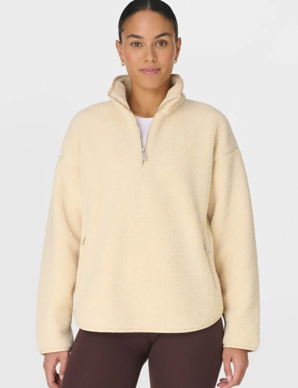 Plush Half Zip Funnel Neck Fleece Jacket