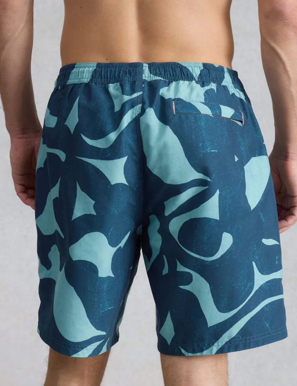 Pocketed Abstract Print Swim Shorts