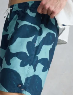 Pocketed Abstract Print Swim Shorts