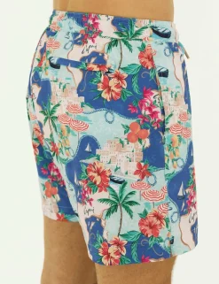 Pocketed Postcard Print Swim Shorts