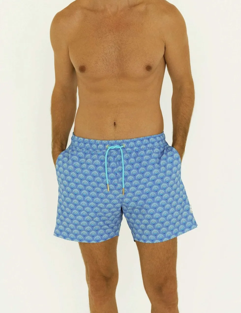 Pocketed Shell Print Swim Shorts