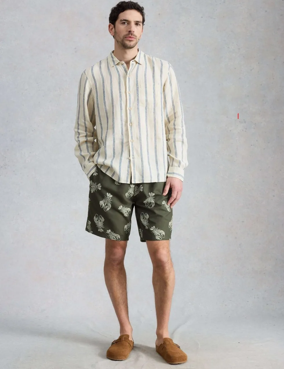 Pocketed Shrimp Print Swim Shorts