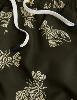 Pocketed Shrimp Print Swim Shorts