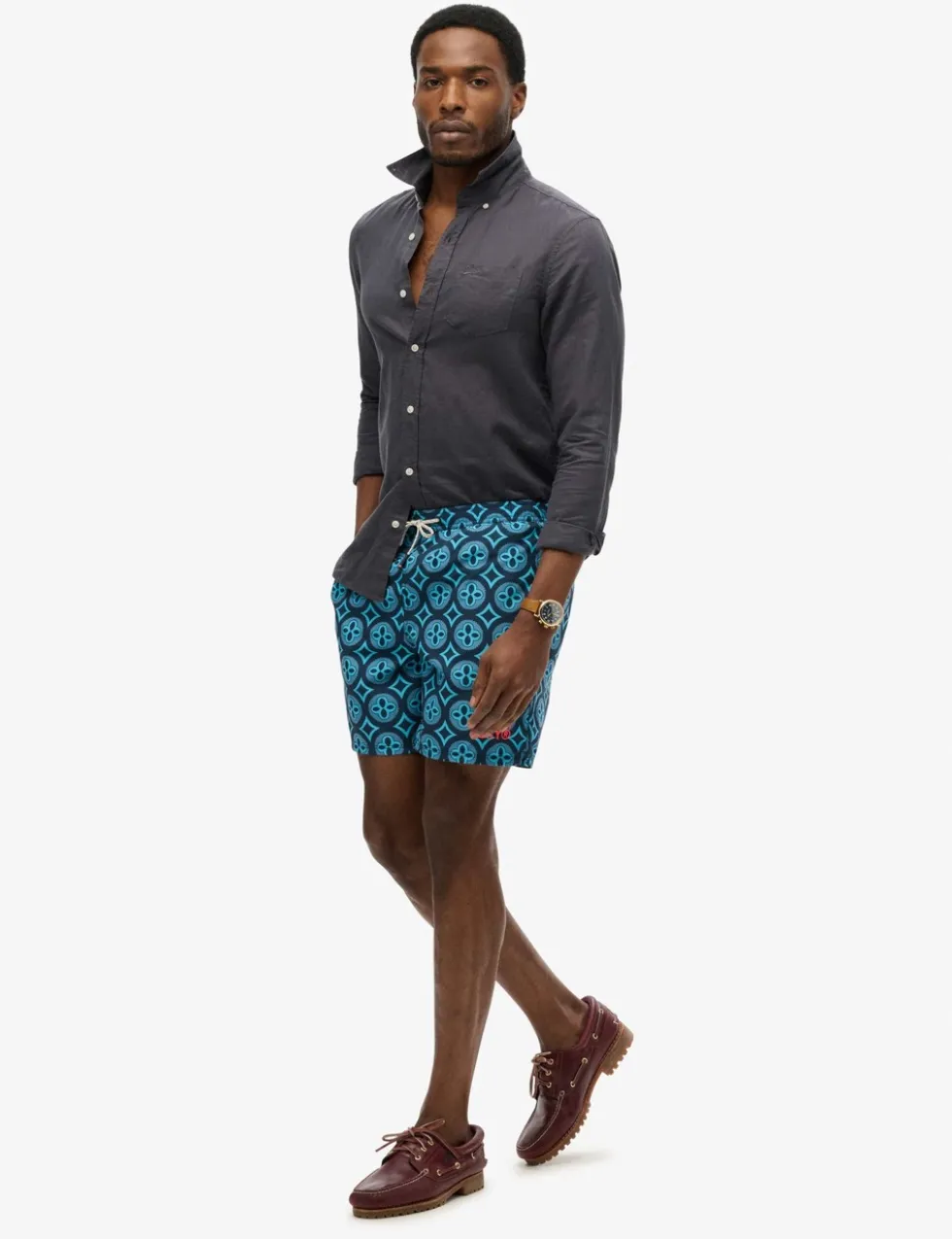 Pocketed Tile Print Swim Shorts