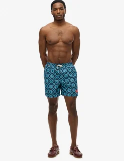 Pocketed Tile Print Swim Shorts