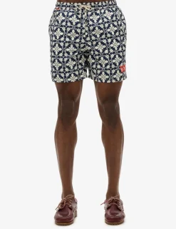 Pocketed Tile Print Swim Shorts