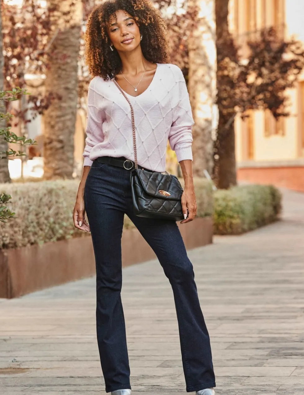 Pointelle Embellished V-Neck Relaxed Jumper