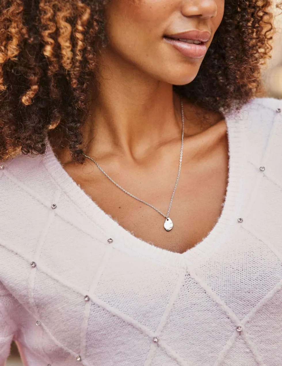 Pointelle Embellished V-Neck Relaxed Jumper