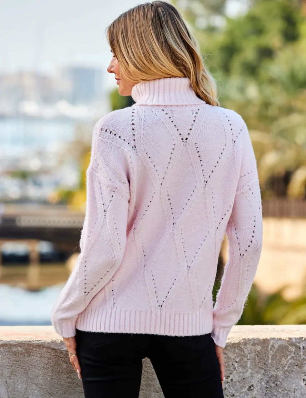 Pointelle Roll Neck Jumper