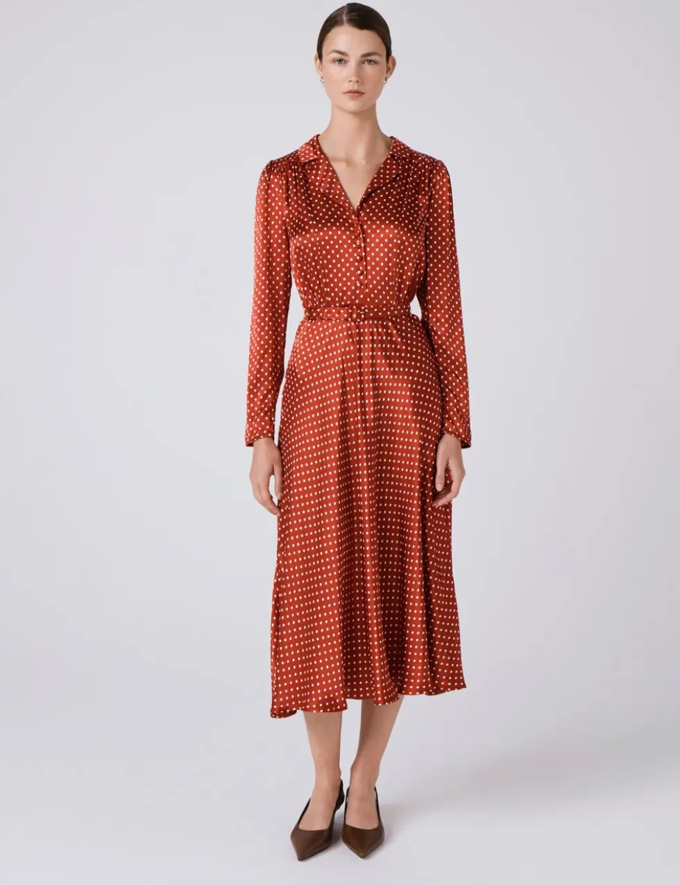 Polka Dot Collared Midi Tea Dress