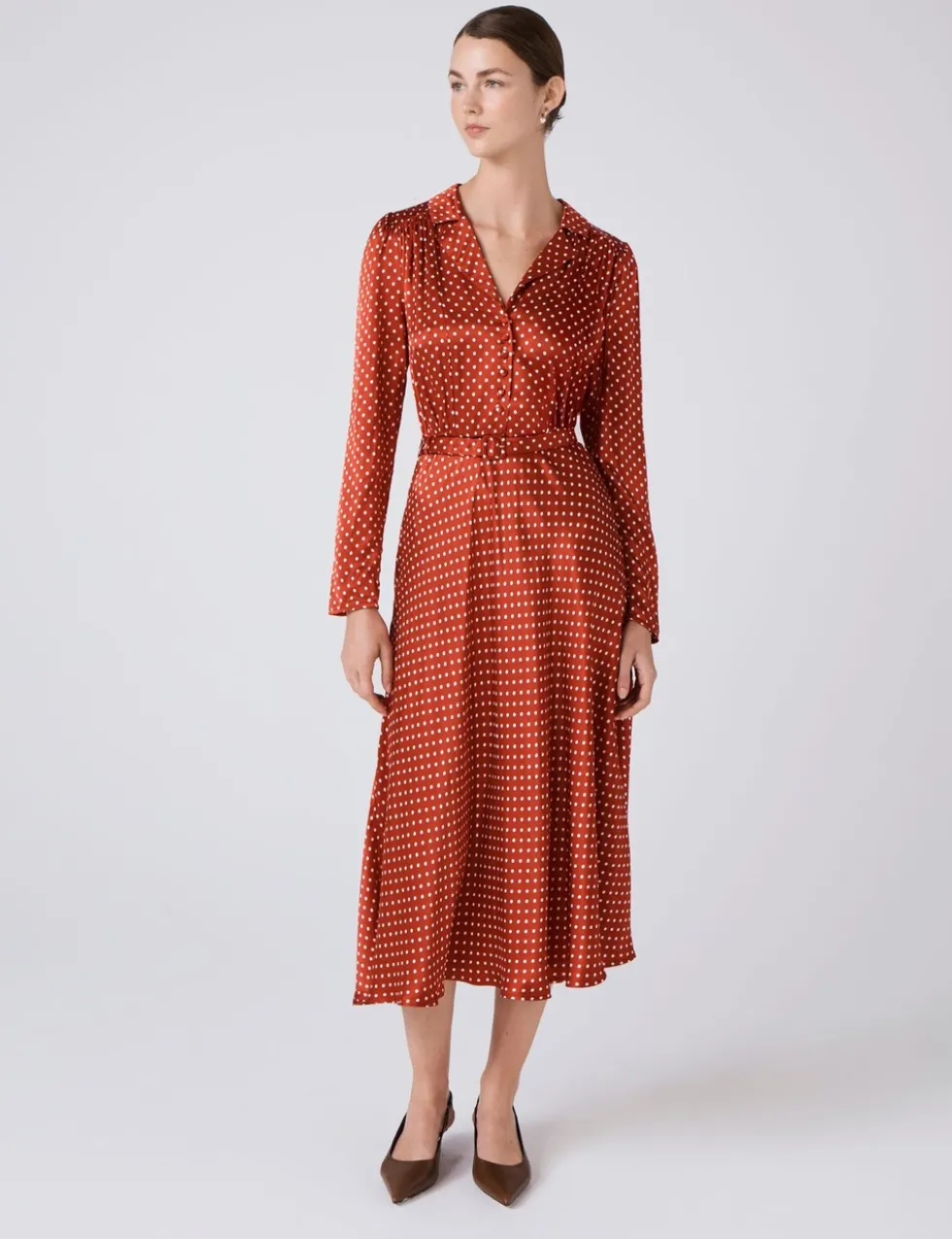 Polka Dot Collared Midi Tea Dress