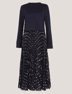 Polka Dot Crew Neck Midaxi Skater Dress