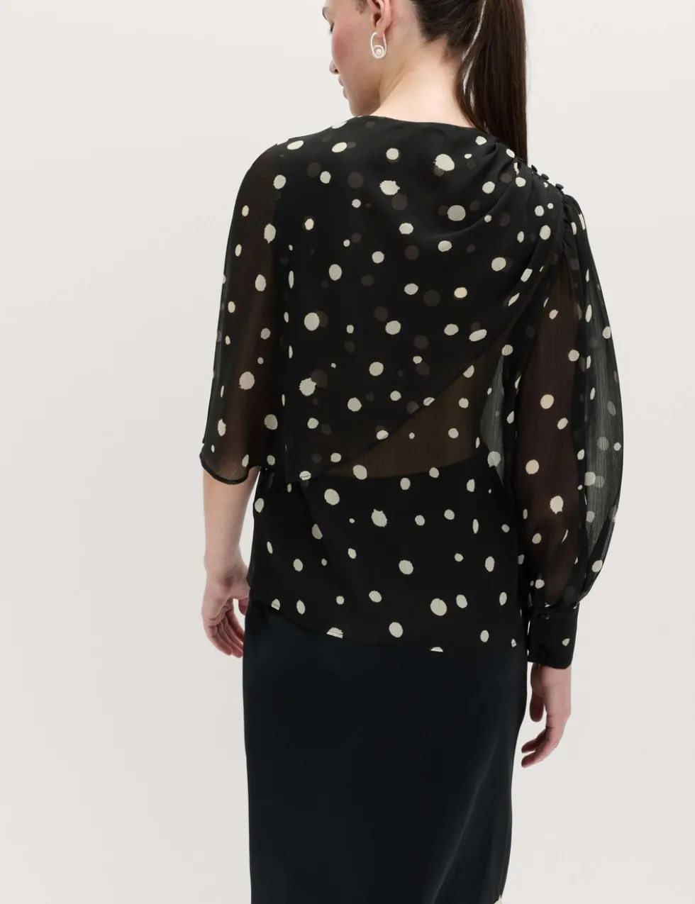 Polka Dot Drape Detail Blouse