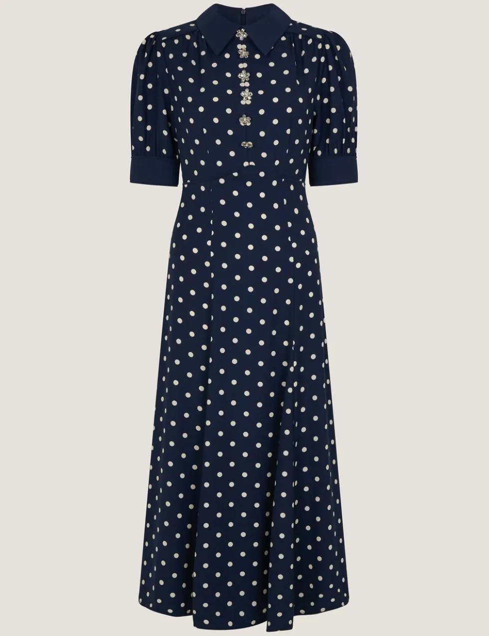 Polka Dot Embellished Midi Tea Dress