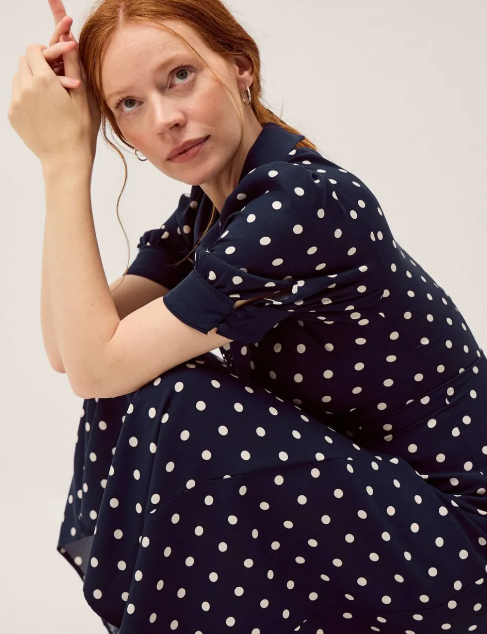 Polka Dot Embellished Midi Tea Dress