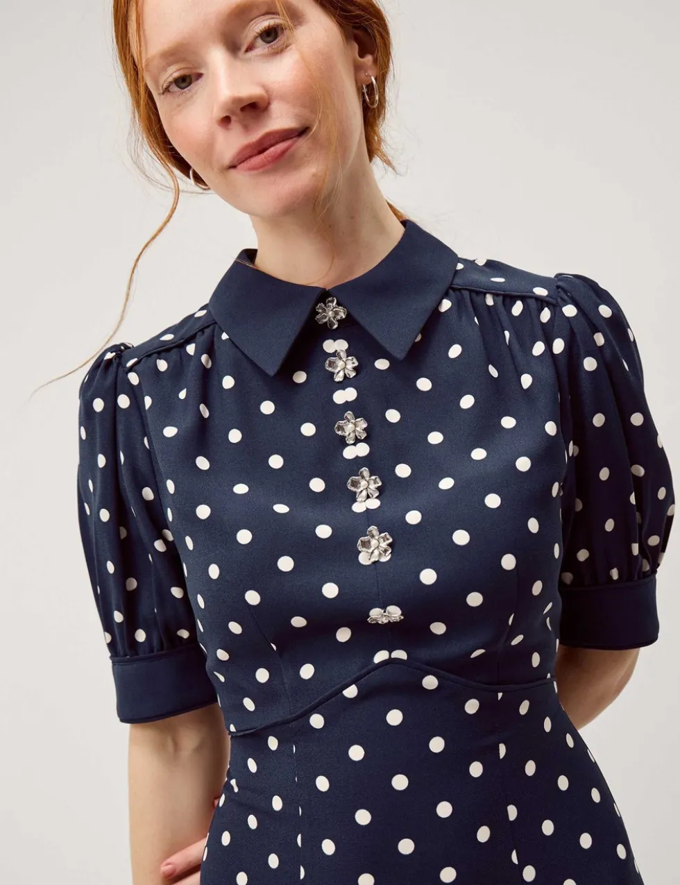 Polka Dot Embellished Midi Tea Dress