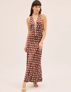 Polka Dot Halter Neck Maxi Slip Dress