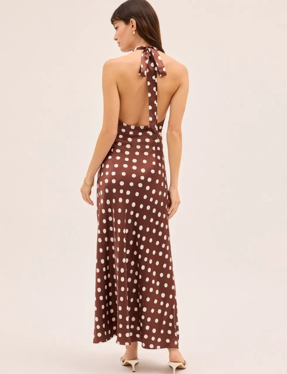Polka Dot Halter Neck Maxi Slip Dress