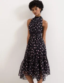 Polka Dot Halter Neck Midi Skater Dress