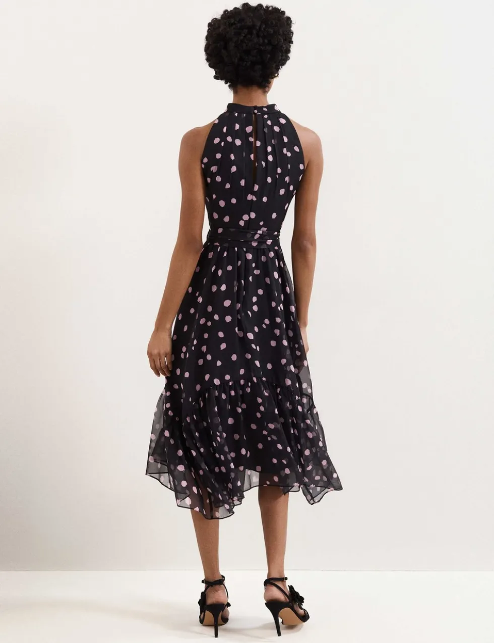 Polka Dot Halter Neck Midi Skater Dress