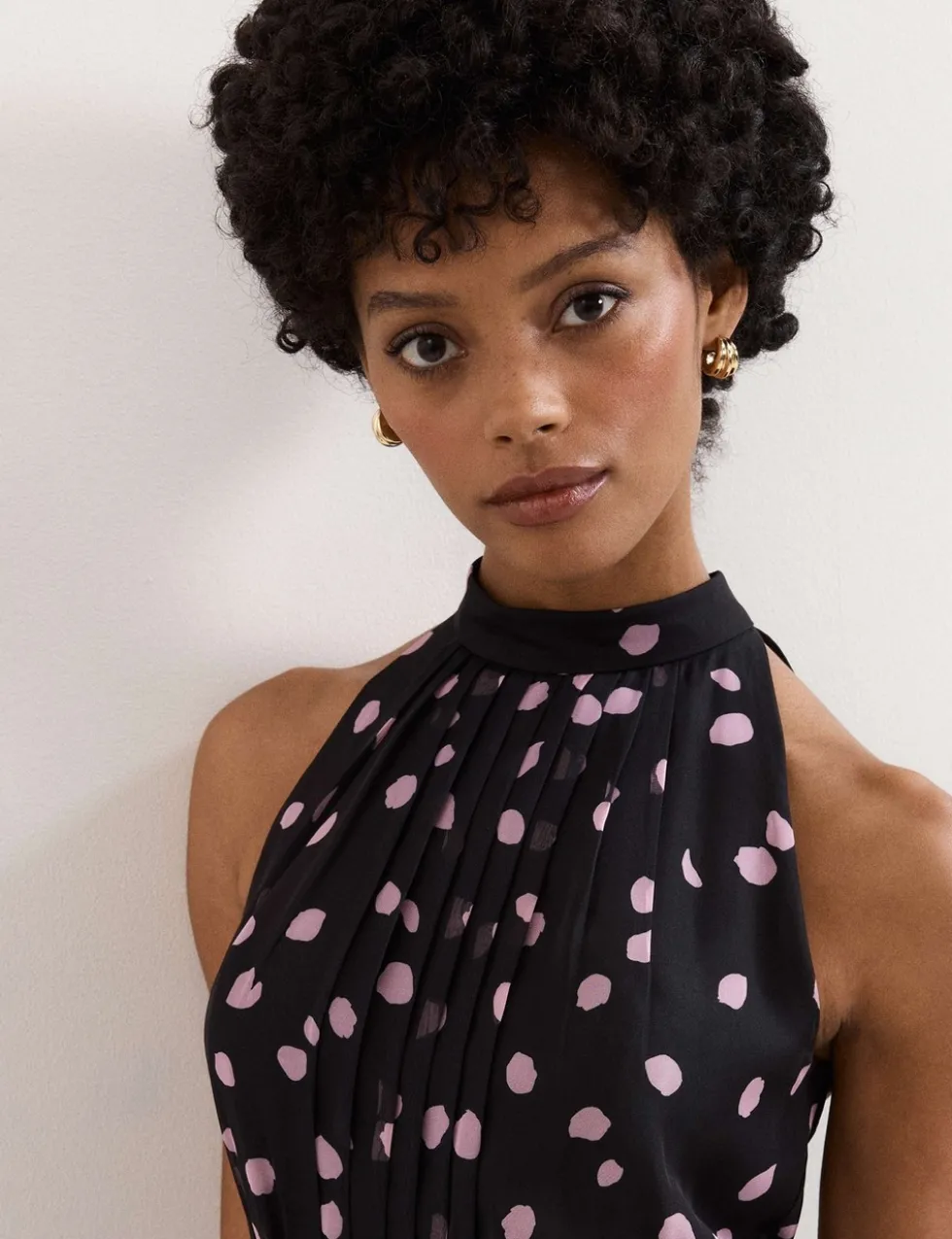 Polka Dot Halter Neck Midi Skater Dress