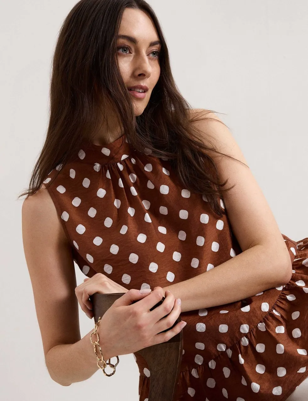 Polka Dot High Neck Blouse